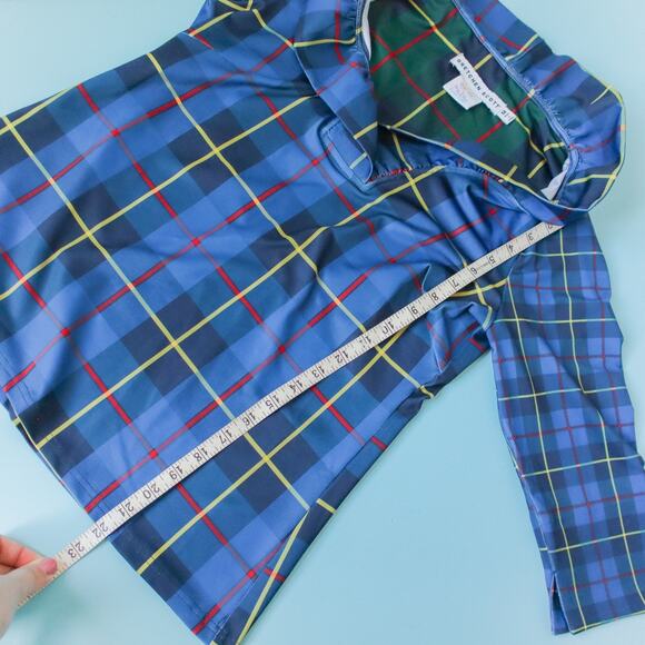 Gretchen Scott Ruff Neck Collar Plaidly Cooper Blue Blouse Size Medium - Picture 6 of 7